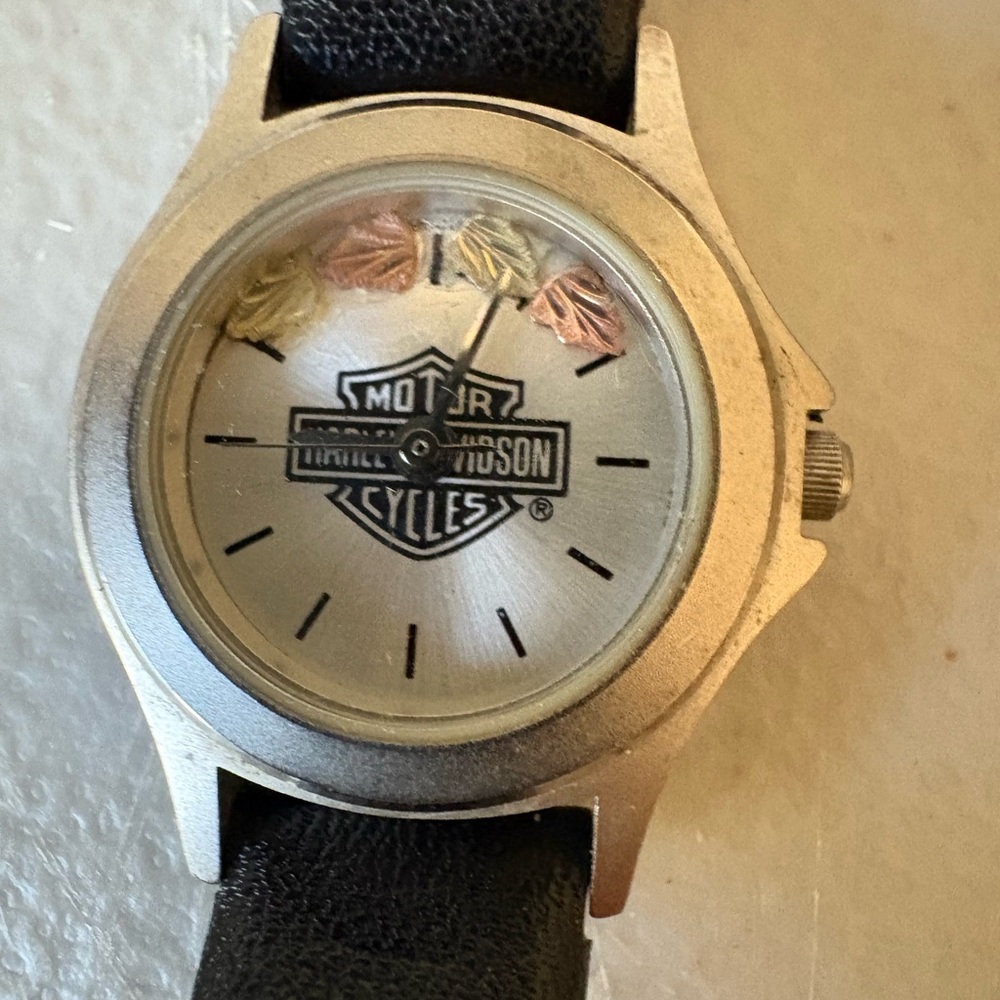 Harley-Davidson Ladies Silver Dial Watch with Black Strap
